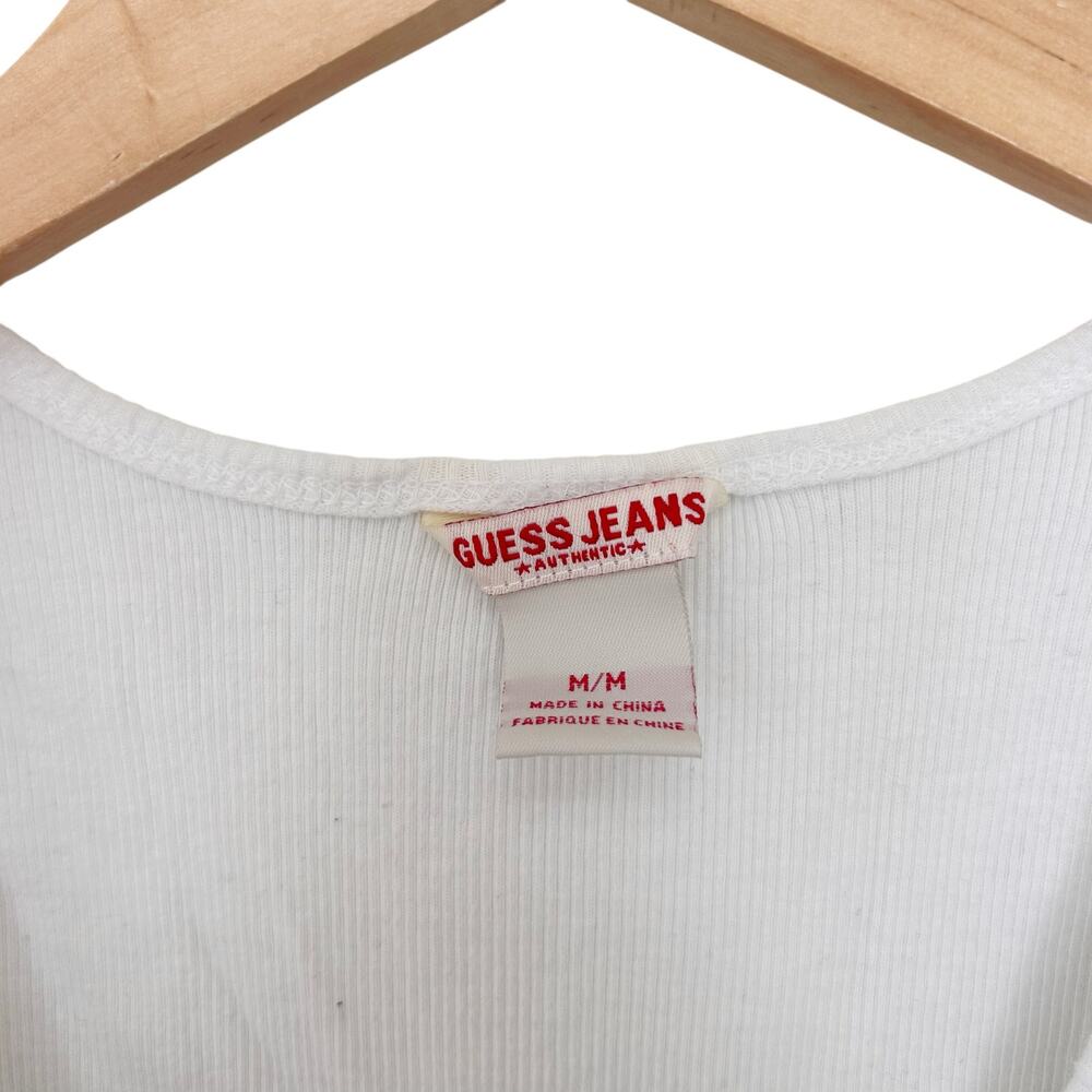 Guess Y2K Rhinestone White Ribbed Tank Top Sz M - Picture 2 of 4